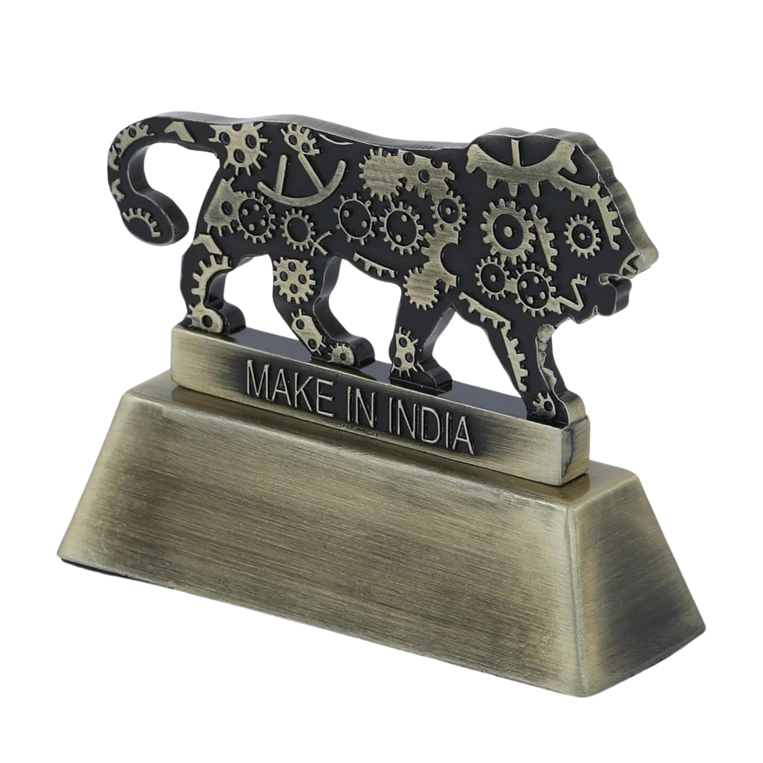 True-Ally Make in India Themed Metal Paperweight for Office Table | Stylish & Fancy Desktop Showpiece | Elegant Desk Organizer - Mehndi (72 x 23 x 60 mm - 110 gm)