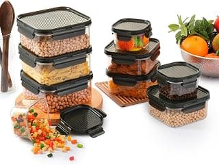 CELLO Modulock Pet Storage Container For Kitchen Set of 9 Pcs, Black (1000ml x 3, 600ml x 3, 260ml x 3) | Freezer & Fridge Safe, Airtight Pet Kitchen Storage Container For Beans, Whole Grains, Spices