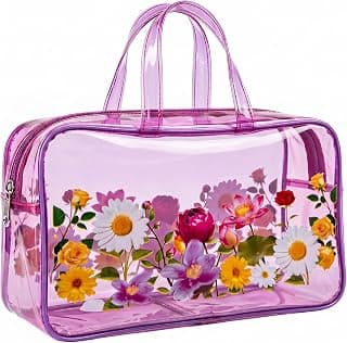 Generic Floral Design Clear PVC Tote Bag, Purple, Transparent