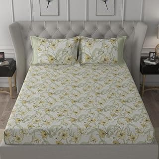maspar Valencia 100% Cotton Bed Sheet Set, Bed Sheet (224 x 275 cm) with Two Pillow Covers(50 x 75 cm), Double, Yellow