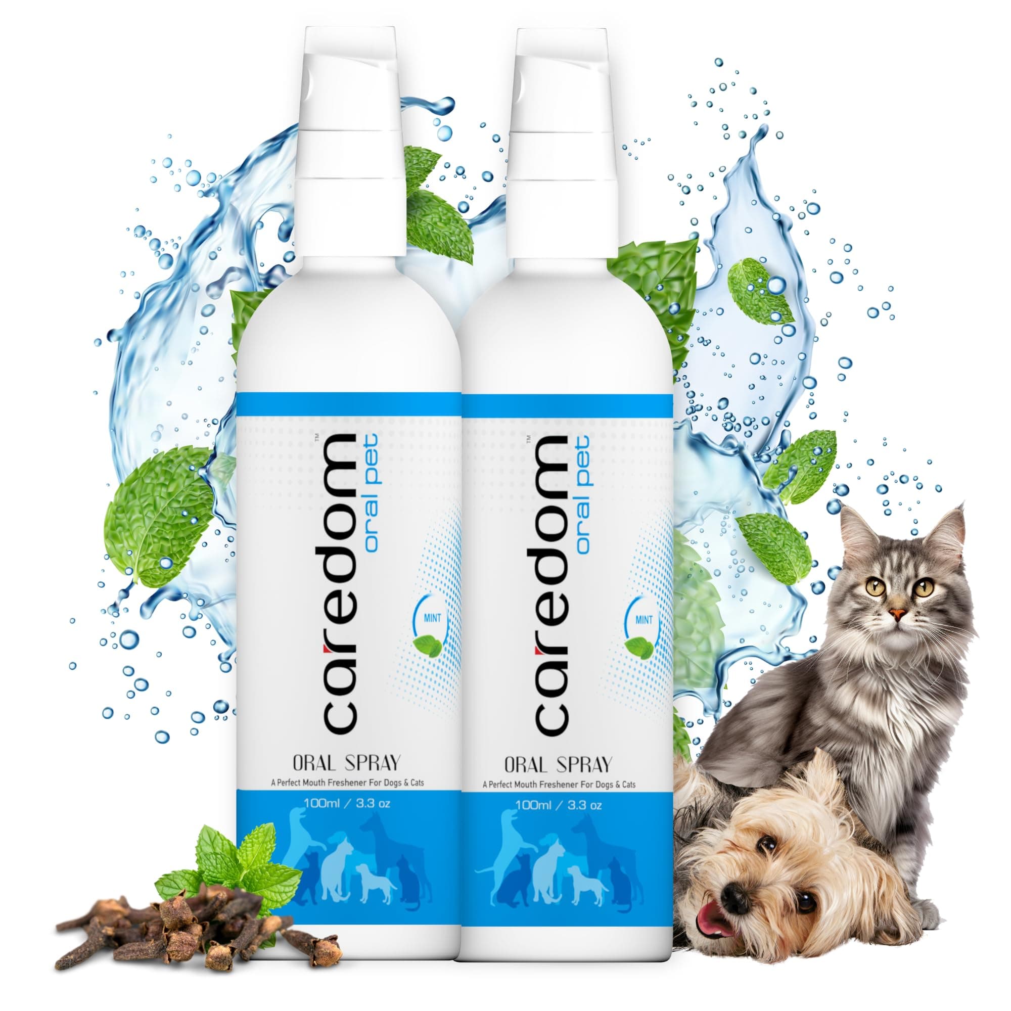 CAREDOM Oral Spray for Dogs Teeth | Mint Mouth Fresheners | Dog Mouth Spray Fight Against Bad Breath,Plaque,Tartar,Gum & Oral Disease | Dog Dental Care | Cat & Dog Care Products(100ml) | Pack of 2