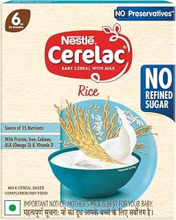 CERELAC Baby Food Cereal | No Refined Sugar | No Preservatives | Rice for 6 to 24 Months Baby | Omega 3 Iron Protein Calcium Vitamin D for Babies | Instant Cereal | 300g