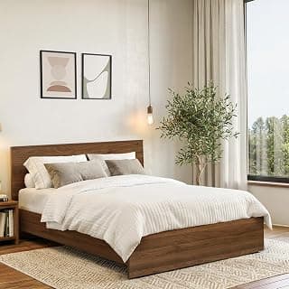 ABOUT SPACE Bed - (80 x 62 inches) Queen Size Bed Without Storage | Engineered Wooden Bed Frame with Airflow & MDF Support Board for Mattress | 1-Year Warranty Cot for Bedroom - Columbia Walnut