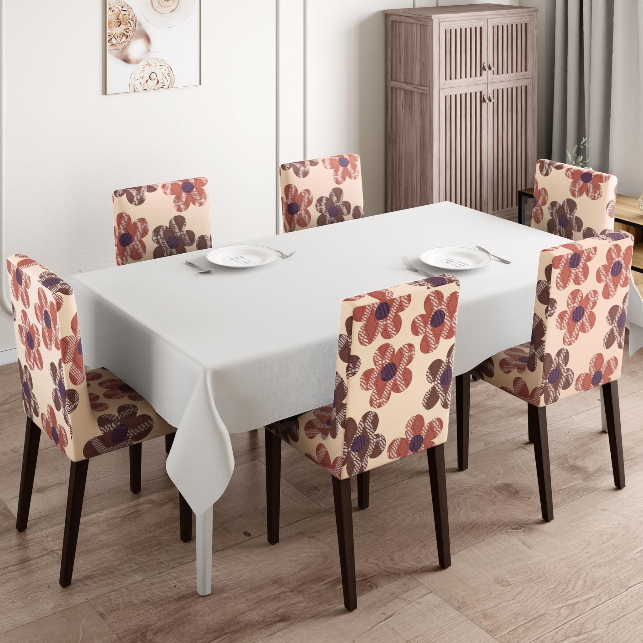 Wakefit Printed Chair Cover | Elastic Stretchable Dining Table Chair Cover 6 Seater | Removable & Washable Slip Cover | Chair Seat Protector | Floro | Set of 6