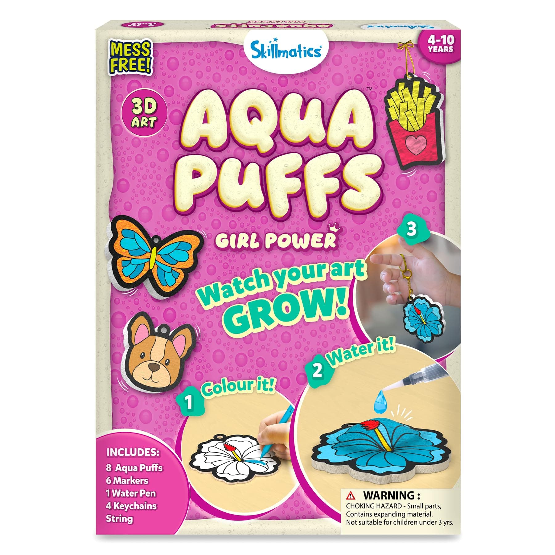 Skillmatics Aqua Puffs – 3D Art Kit, Girl Power, Mess-Free Painting Craft for Kids, DIY Colour & Inflate Activity, Travel Toys & Creative Gifts for Girls Ages 4, 5, 6, 7, 8, 9, 10