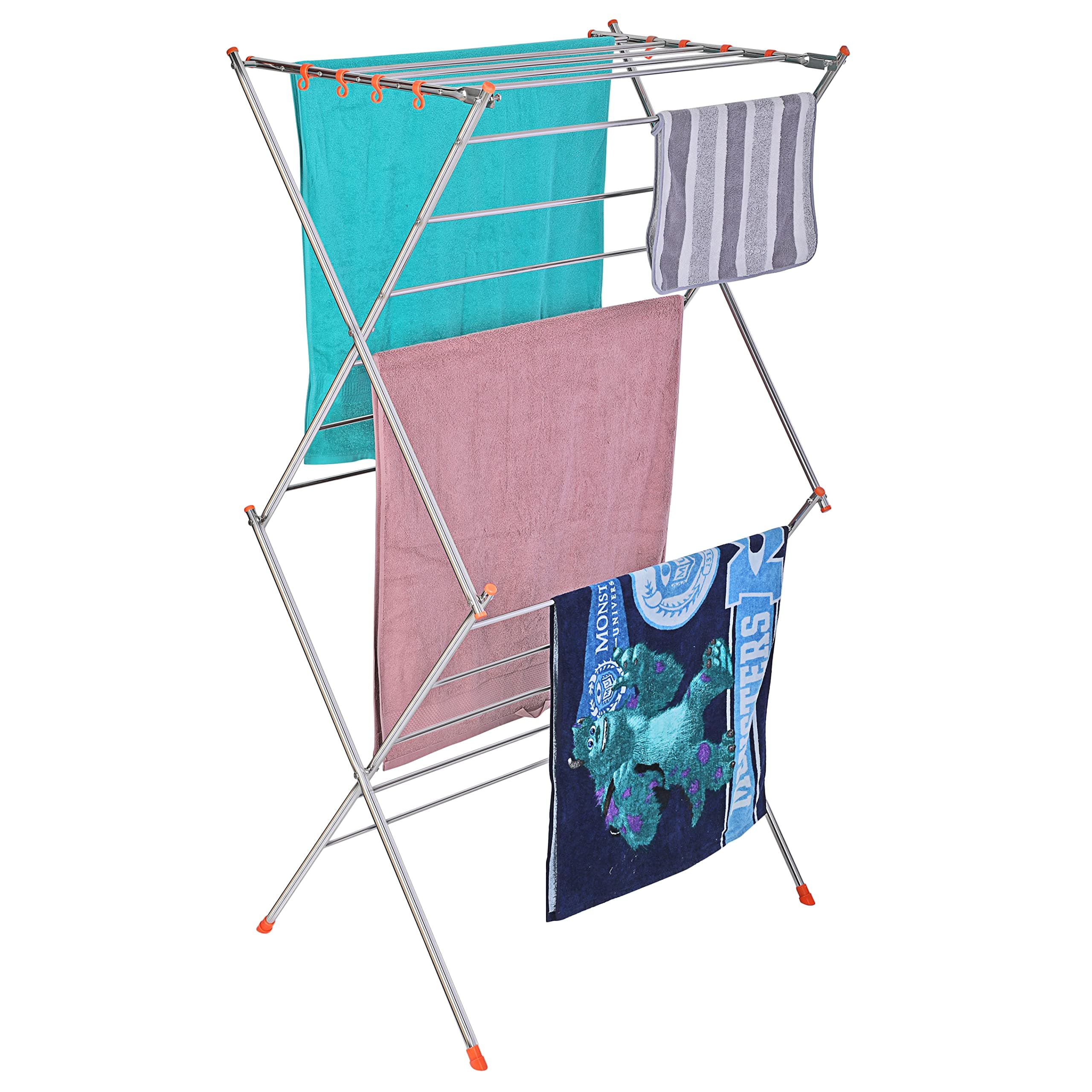 homWell Heavy Duty Stainless Steel Premium 3 Layer Tier-16 Rods (43 Feet Drying Length) Clothes Drying Stand Steel for Balcony Cloth Drying Stand Foldable Clothes Stand for Drying (Large)