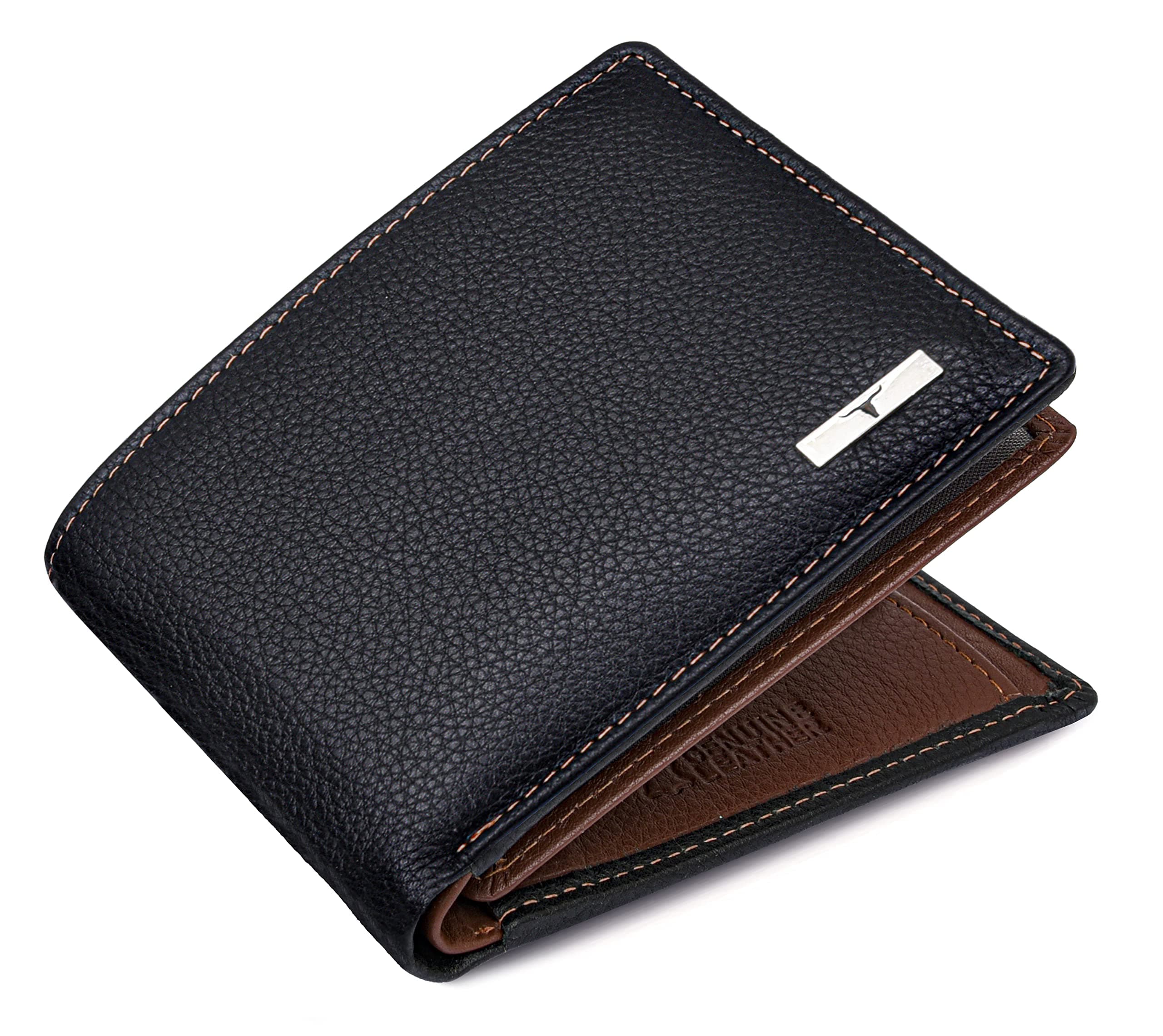URBAN FOREST Men's Kyle Black/Redwood Leather Wallet - Packed in Premium Wooden Box