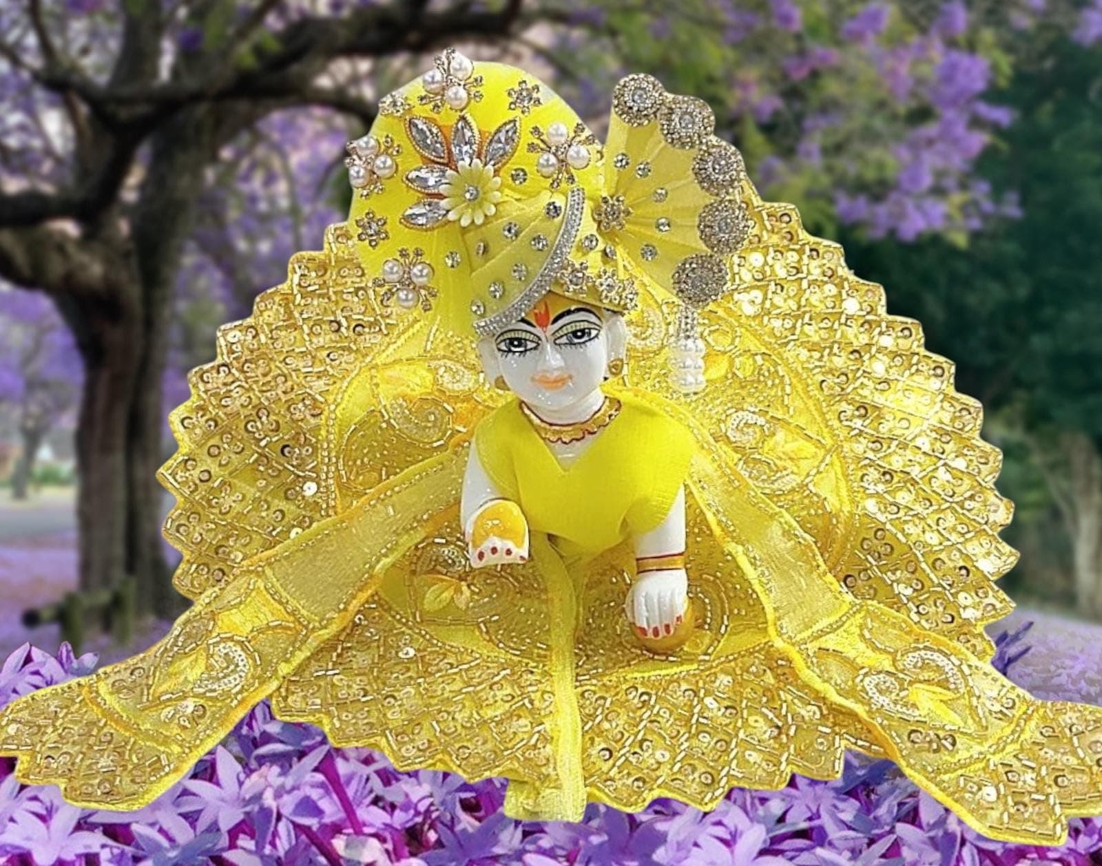 Laddu Gopal Heavy Poshak with Pagdi, Patka and Choli (Size 1) l Ladoo Gopal Dress l Bal Gopal l Kanha Ji Thakur Ji Dress(Yellow)