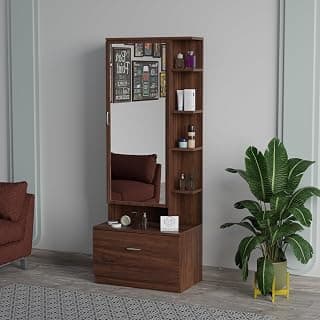Engineered Wood Dressing Table with Mirror and Ample Storage for Living Room and Bedroom | Modern Design Vanity Table in Brown Finish | DIY Easy Assembly |