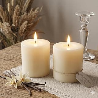 Pure Source India Vanilla Scented Pillar Candle 3x3 inch Smokeless & Dripless Wax Candles for Home Decor and Light Festivals (Set of 2)
