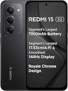 Redmi 15 5G Midnight Black 8GB + 128GB | Segment's Largest 7000mAhA Battery | Segment's Largest Display 17.53cm(6.9) Up to 144Hz | Snapdragon 6s Gen 3 | 18W Reverse Charging | 50MP AI Dual Camera