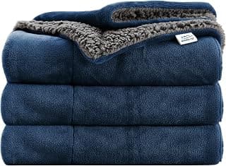 GADDA CO Polyester Micromink AC Blanket for Summer | Super Soft Sherpa & Flannel Double Bed Dohar/Comforter | Lightweight, Skin-Friendly, Solid Dark Blue Blanket | Size 220 x 228 cm
