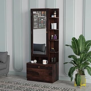 Rajasthali Furniture Solid Sheesham Wood Dressing Table, Organizer Makeup Vanity with Mirror Storage Shelves for Bedroom Home Furniture (Brown) (Wenge) | Side Open Dressing |