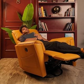 SleepyCat Enso Motorised Recliner I Motorised Single Recliner I Ultimate Lounging Sofa I Ergonomic Design I Contouring Support I Premium Upholstery I Premium Leatherette I Amber Yellow