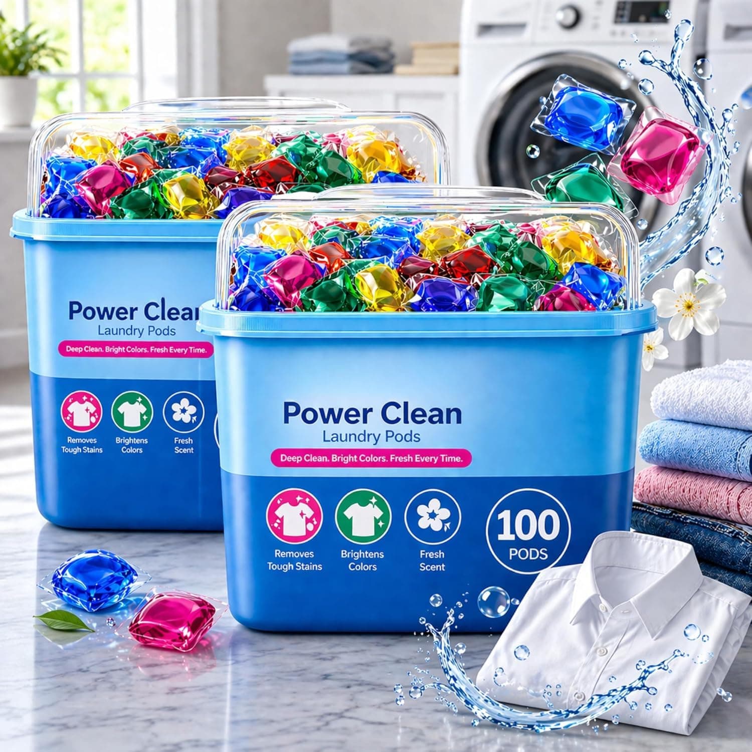 TAARAMA 100 Count Laundry Detergent Pods for Front & Top Load Washing Machines | Dissolvable Capsules for Tough Stain Cleaning, Long Lasting Fragrance & Fabric Care (Laundry Pods - 1Box (100Pcs))