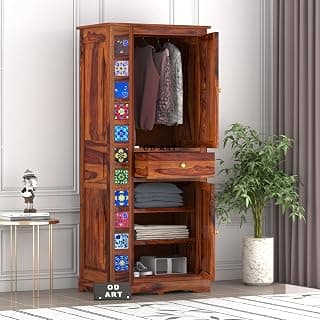 Sheesham Wood Wardrobe for Bedroom – Already Assembled Solid Wood Almirah with Doors & Drawer Storage | Wooden Cupboard for Clothes, Multi-Utility Wardrobe Furniture for Home | Honey Finish