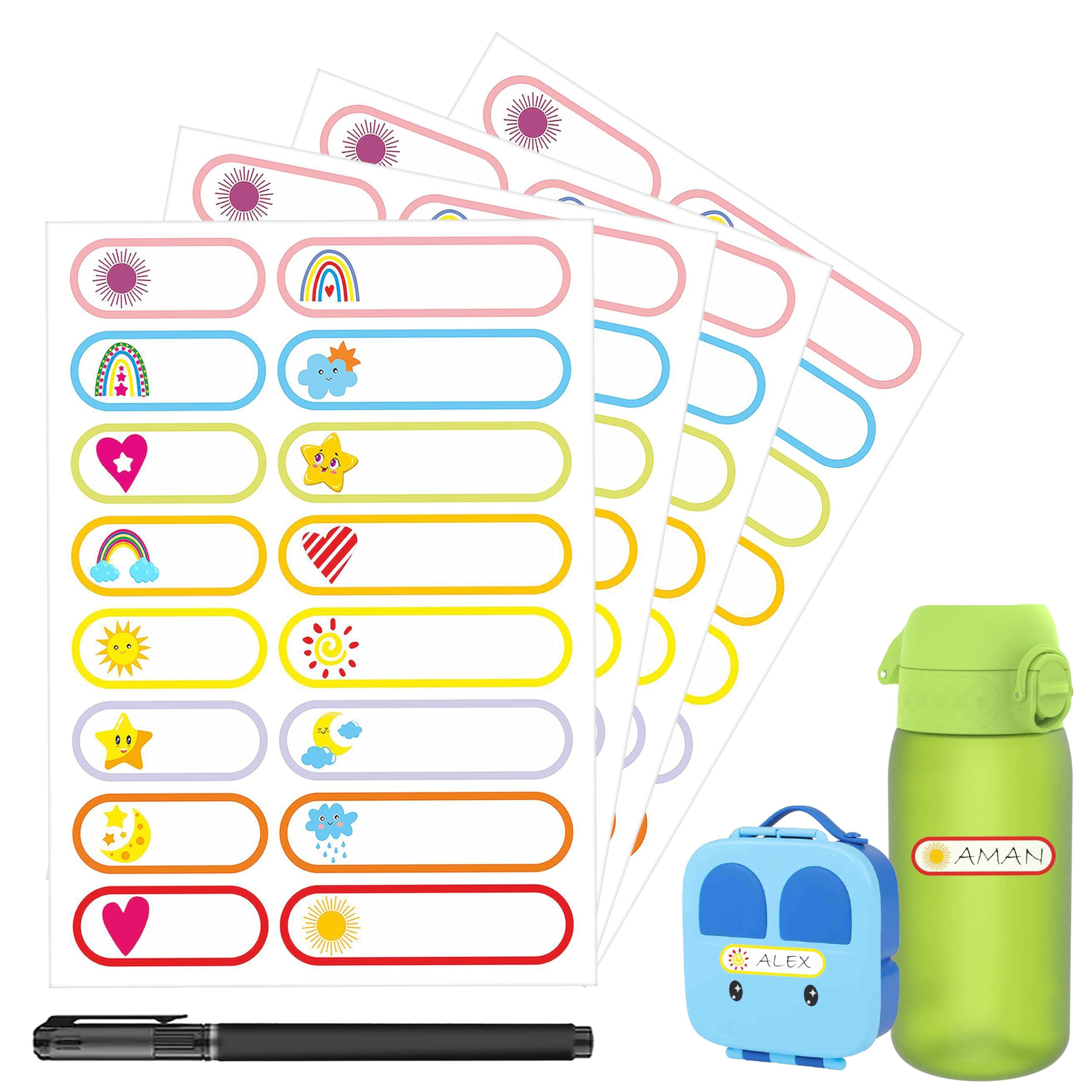 GLUN® Waterproof Vinyl Name Tag Stickers,10 Sheets 160 Stickers,Kids Bottles,Lunch,Clothes,Kitchen & Pantry,Reusable Self-Adhesive Labelling Stickers,10 Labels