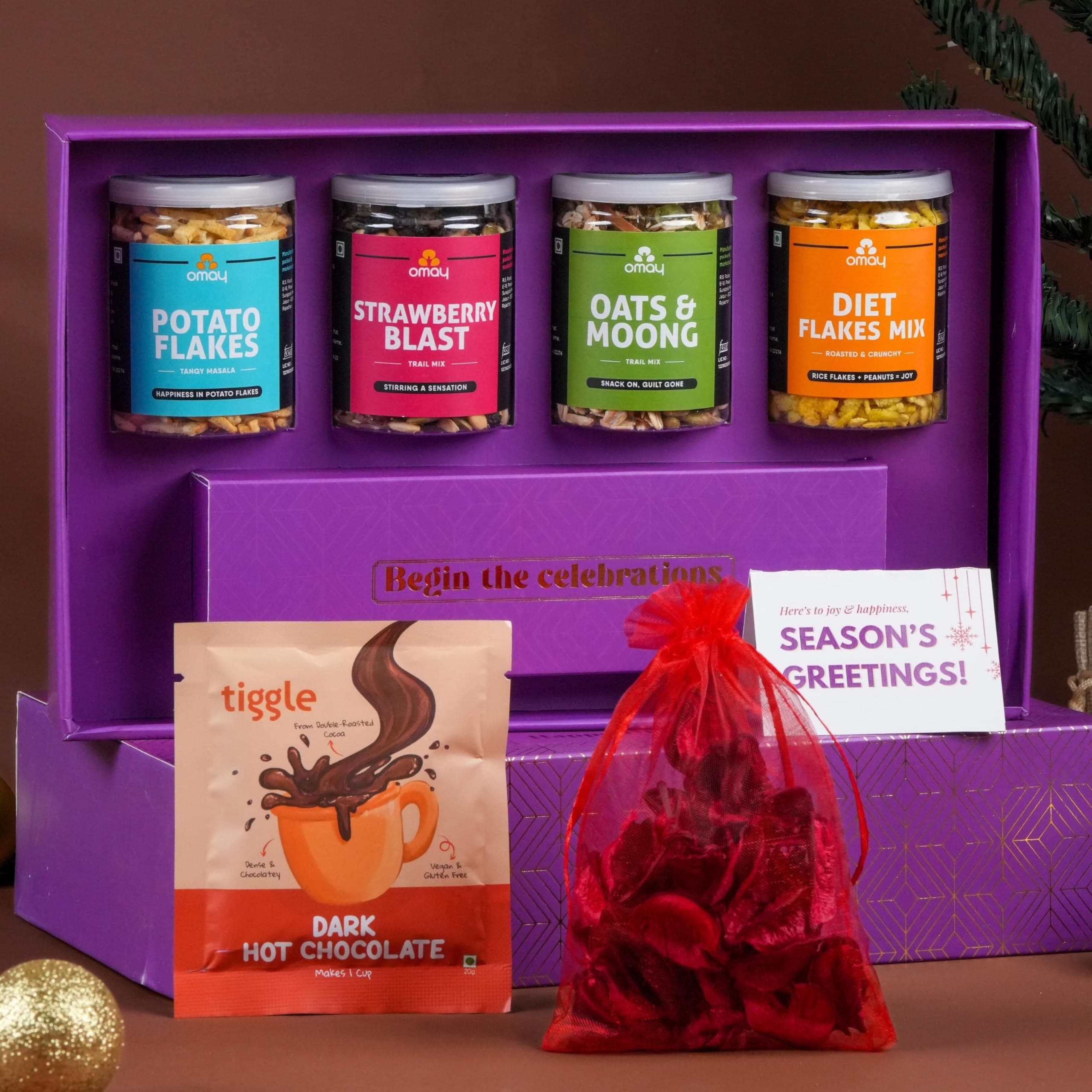 Omay Foods 7_Pcs Joyful Treats Gift Hamper | Healthy Snacks, Dry Fruits, Nuts | Birthday Gift Hamper | Wellness & Fitness Gift Box | Corporate Gift Box I Anniversary Gifts for Couple I Healthy Hamper I Gourmet Gift Pack