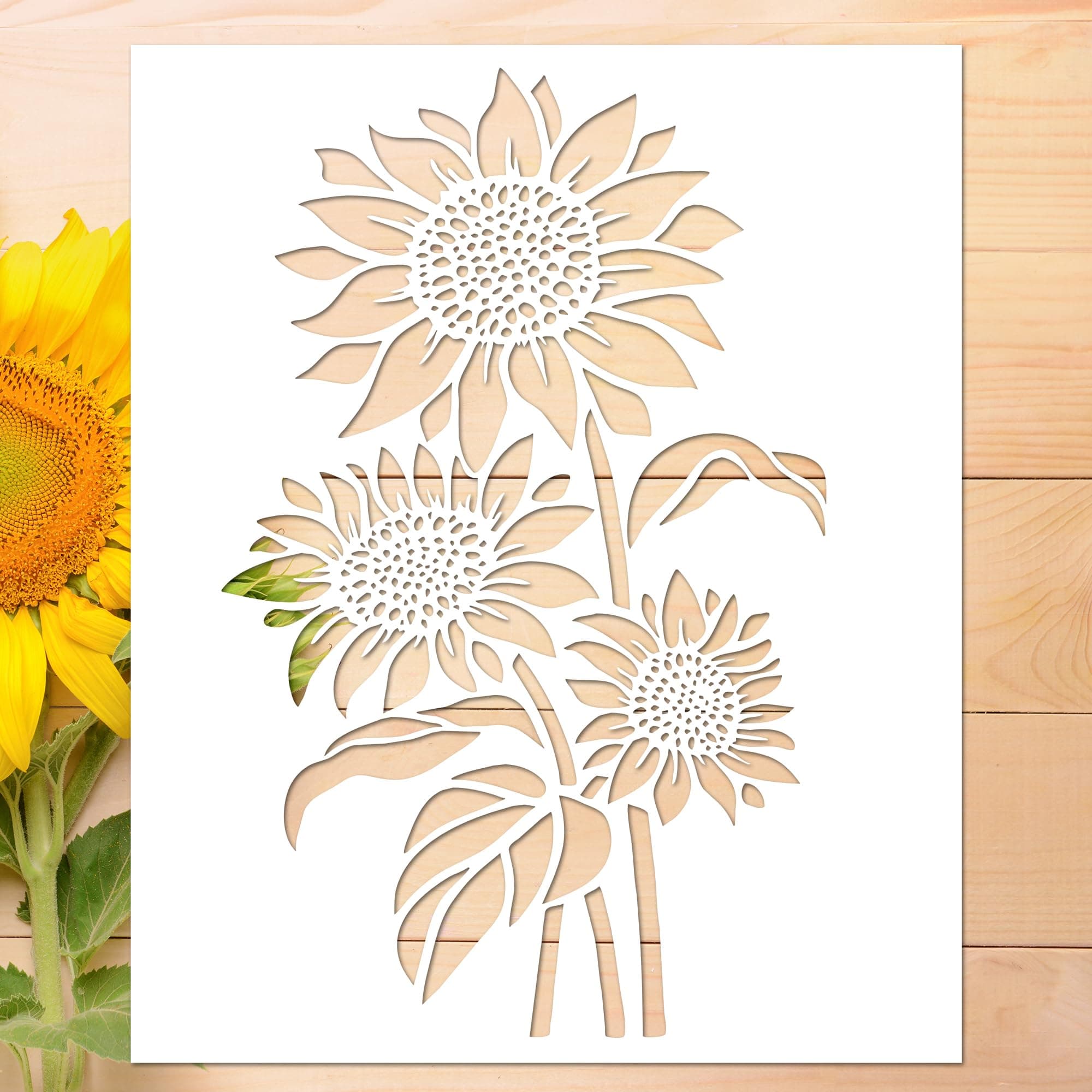 Keluna Sunflower Stencils for Painting -11.8 * 14.7 Inch Reusable Flower Stencils for Painting on Wood Wall Floor, DIY Template Stencils for Painting Large Pattern, Plant Stencils for Spray Painting