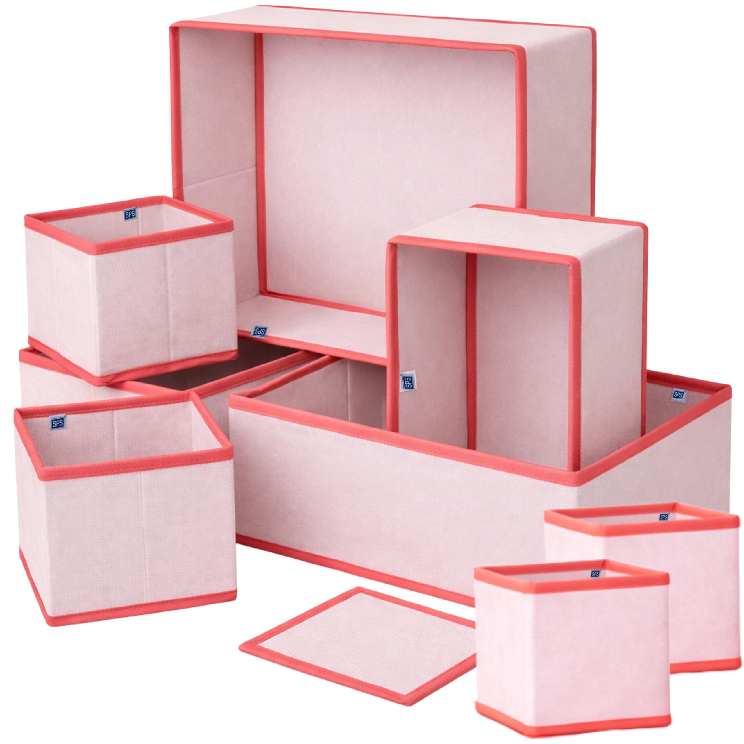Skrill 8-Piece Foldable Cloth Storage Box Set | Cube Baskets, Bins & Dividers for Closet & Dresser Drawer Organization | Storage for Shirts, Pants, Underwear, Bras, Inners, Socks & More - Pink
