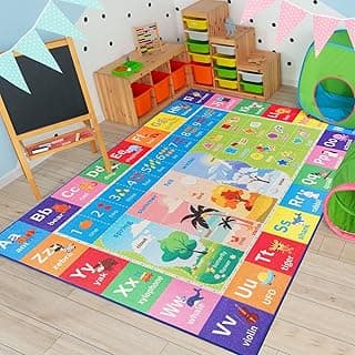 Macgace Kids Rugs for Playroom, Cute Classroom Rug Non Slip Play Mat with ABCs Numbers Seasons Cartoon Animals Shapes, Educational and Fun Washable Alphabet Rug for Baby Toddler Children, 3x5 Feet