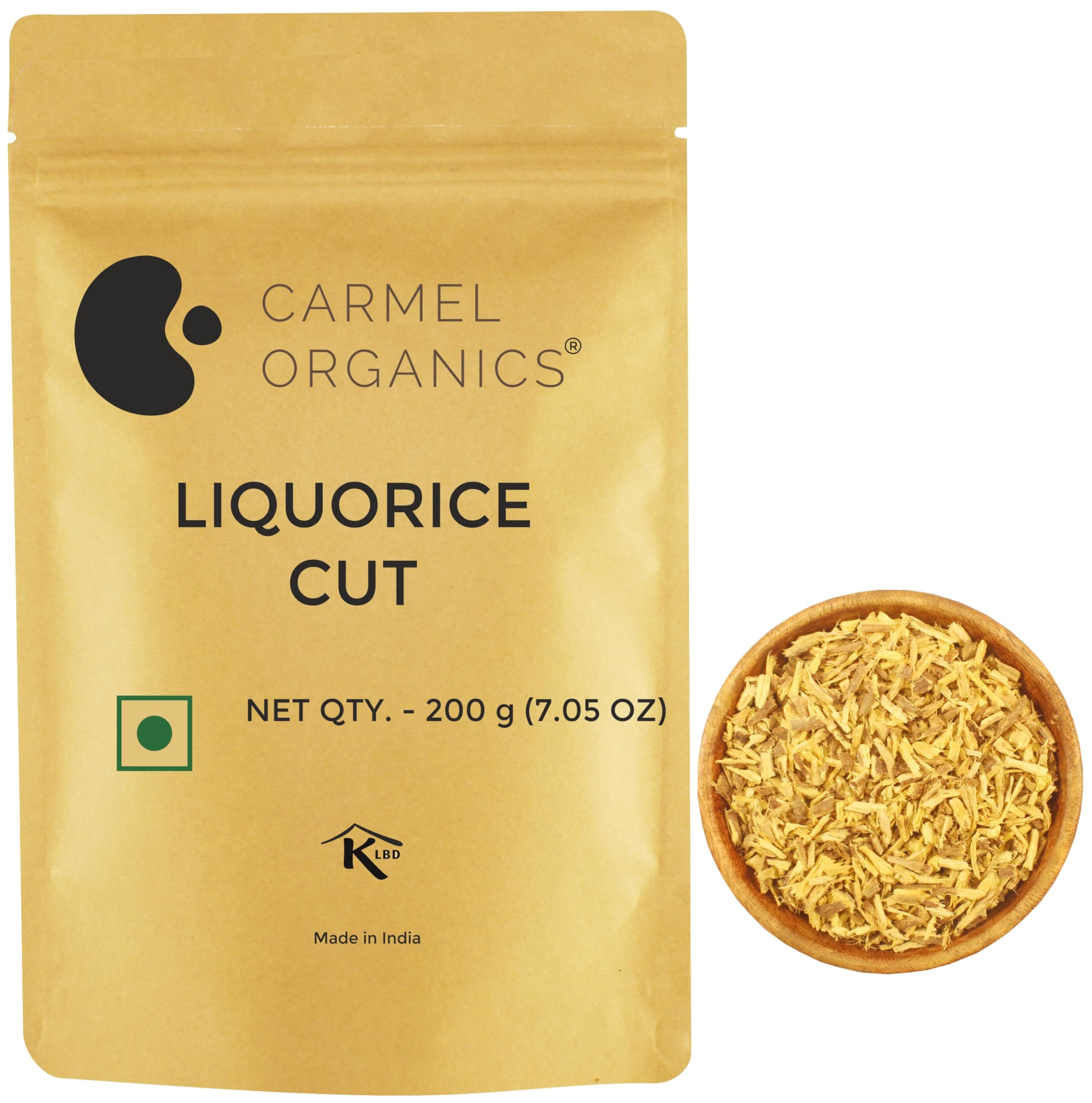 CARMEL ORGANICS Liquorice Root Cut 200 Grams | Mulethi/Yashtimadhu, Glycyrrhiza Glabra, For Health, Skin and Hair Care, Atimadhuram/Athimadhura, No Added Preservatives