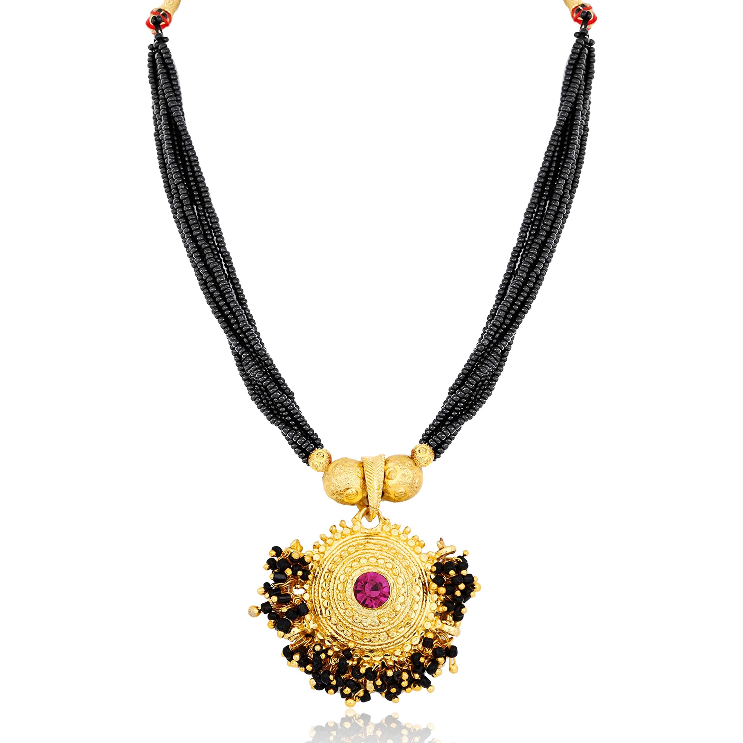 Traditional South indian Temple 1 Gram Gold 18KT Maharashtrian tanmani Wedding Copper Brass Moti Pearl Beads marathi Tushi Mangal sutra Tanmaniya Mani Mala Thushi Mangalsutra Necklace Pendant Locket Choker Sets Jewellery Set for Women Girls Ladies -THUSHI-116