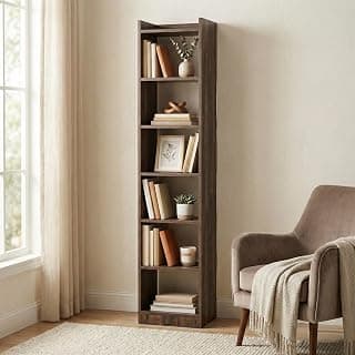 Spire 6-Tier Tall Bookshelf & Corner Display Rack, Vertical Storage Organizer for Living Room & Office, 33x24x180cm (Walnut)