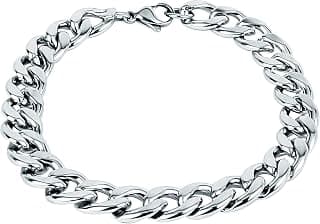 Fashion Frill Stylish Silver Plated Stainless Steel Chain Style Silver Bracelet For Men Boys Mens Bracelets 8.5 Inches