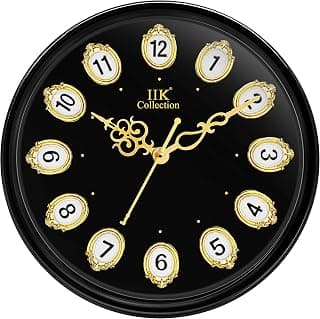 IIK COLLECTION 12-inch Plastic Designer Analogue Sweep Silent (No Tic-Tic Sound) Quartz Movement Round Wall Clock for Home, Wall Clock for Living Room, Bedroom, (30 cm x 30 cm x 6 cm)