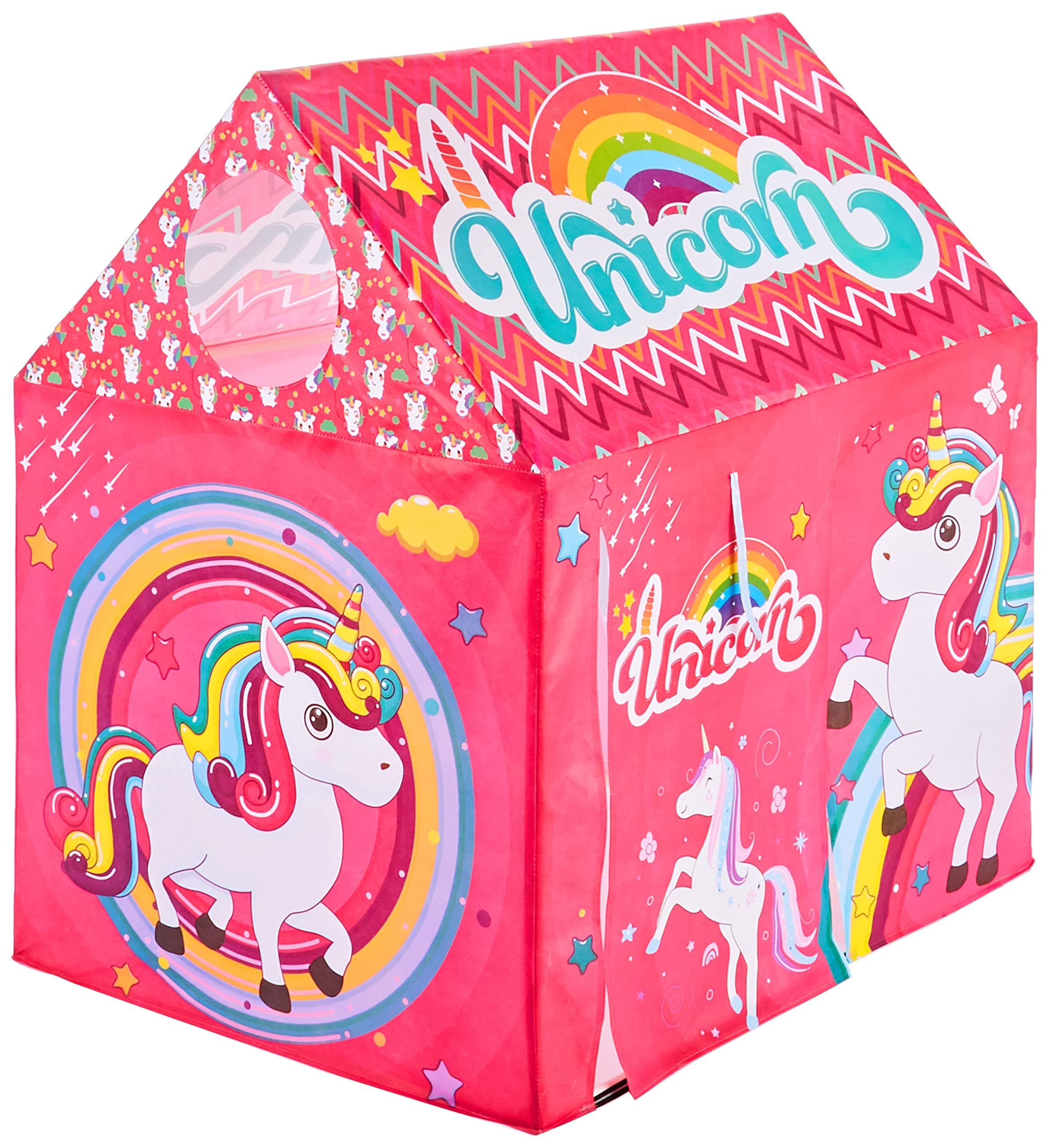 Amazon Brand Jam & Honey Kids Play Tent House, Unicorn Rainbow Theme, BIS Safe for Kids, Foldable Portable Indoor Outdoor Play Tent for Girls Boys Age 2+ Years, Lightweight Pop Up Tent Pink