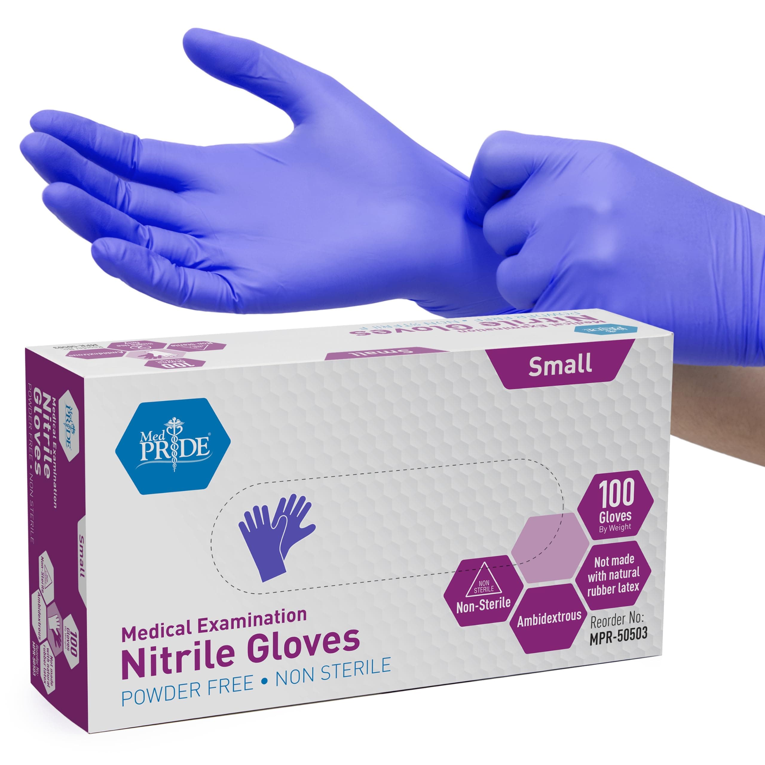 MedPride Nitrile Exam Gloves, Powder-Free, Small, Box/100