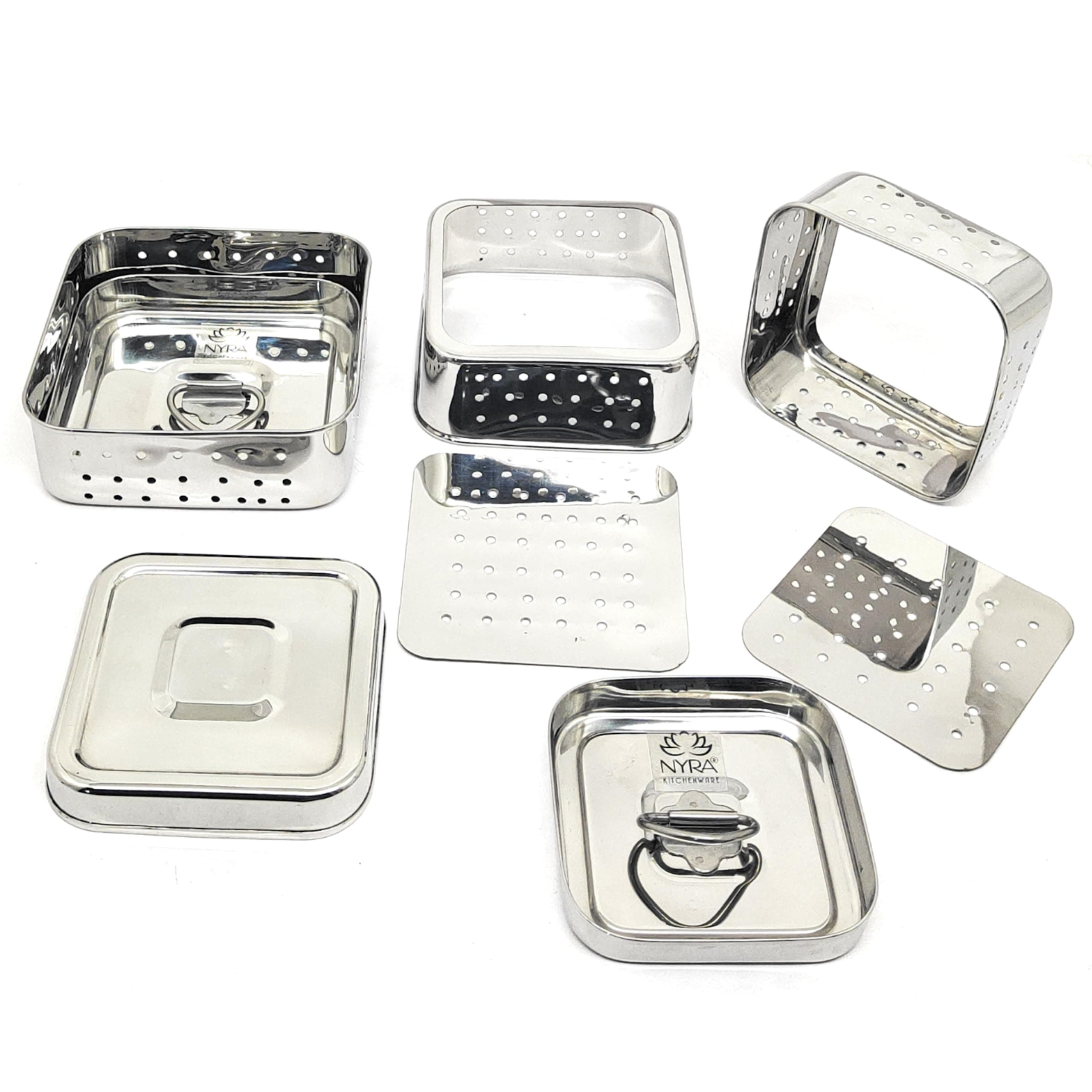 Nyra® Stainless Steel Square Shaped Paneer Maker/Mould/Strainer/Perfect for Making paneer with Ease/Also be Used for Making tofu/Paneer Maker with a Set of 3 Pcs with Top Press Lid
