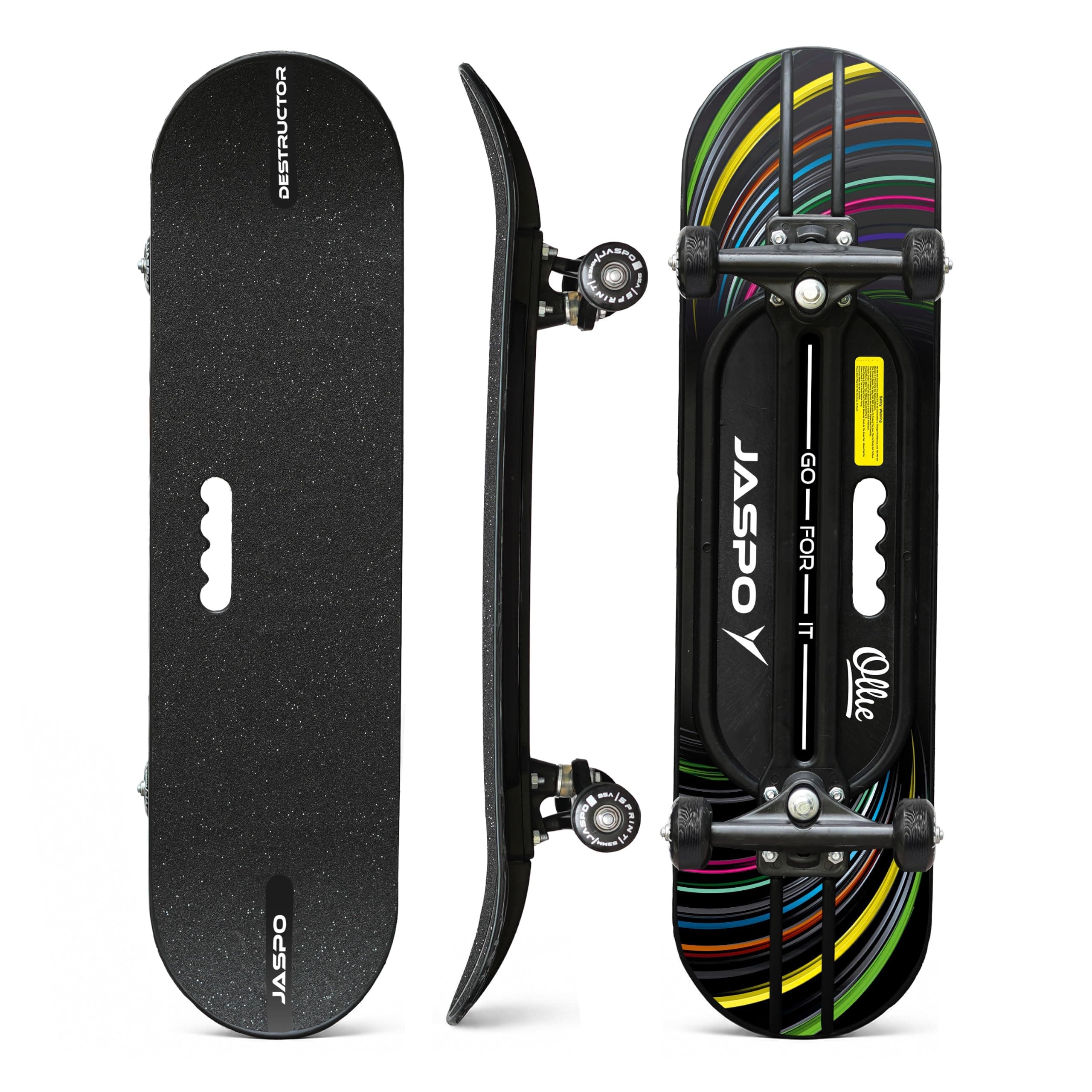 Jaspo Polyurethane Hurricane Ollie Spiral Fiber Composite Skateboard for Age Group Above 10 Years with 100 Kg Weight Handling Capacity (31X8 Inch, Black) UK