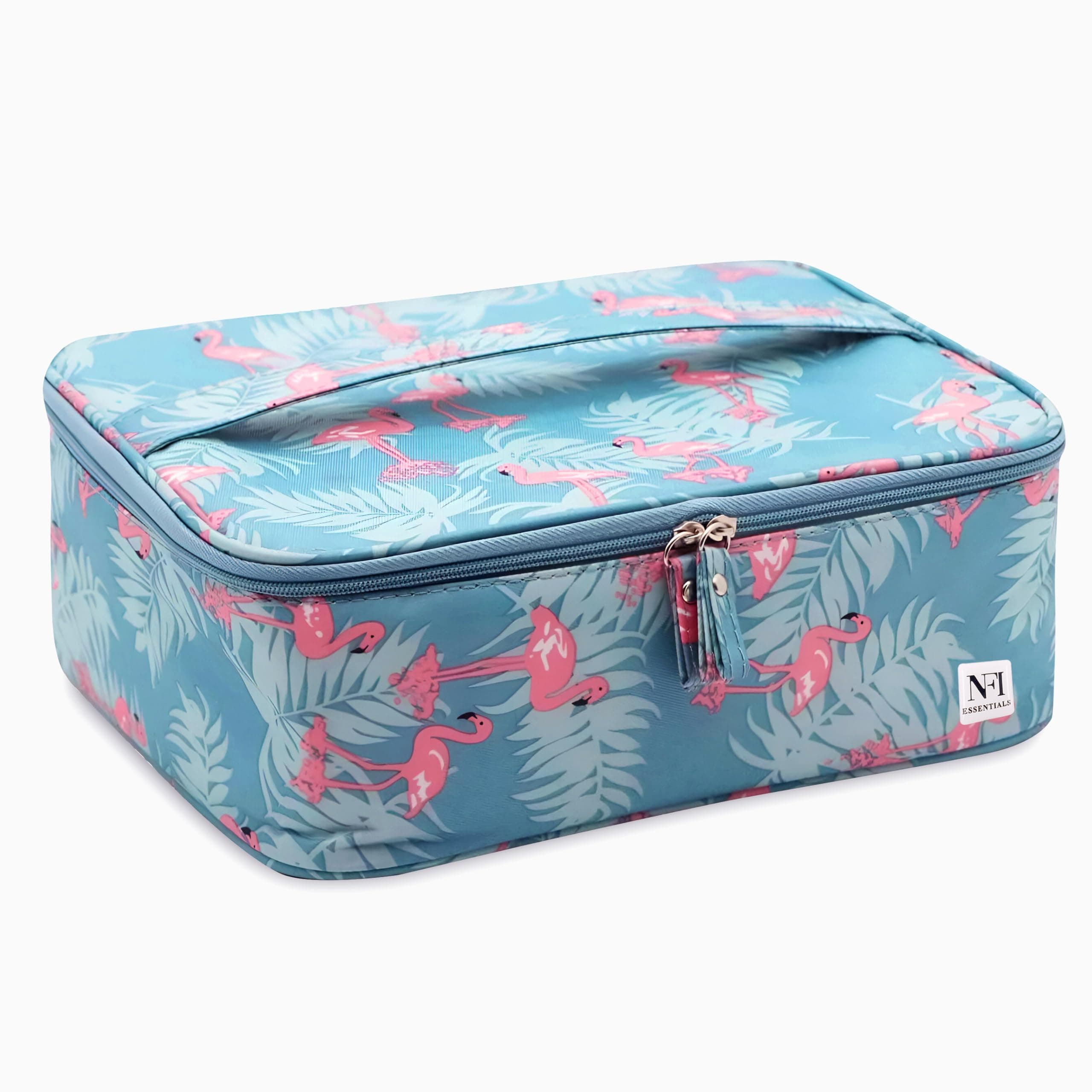 NFI Essentials Polyurethane Cosmetic Makeup Pouch, Travel Organizer Box for Women, Pouches for Girls Toiletry Vanity Case Bag with Multiple Compartments for Brushes (MBO-53-P1)