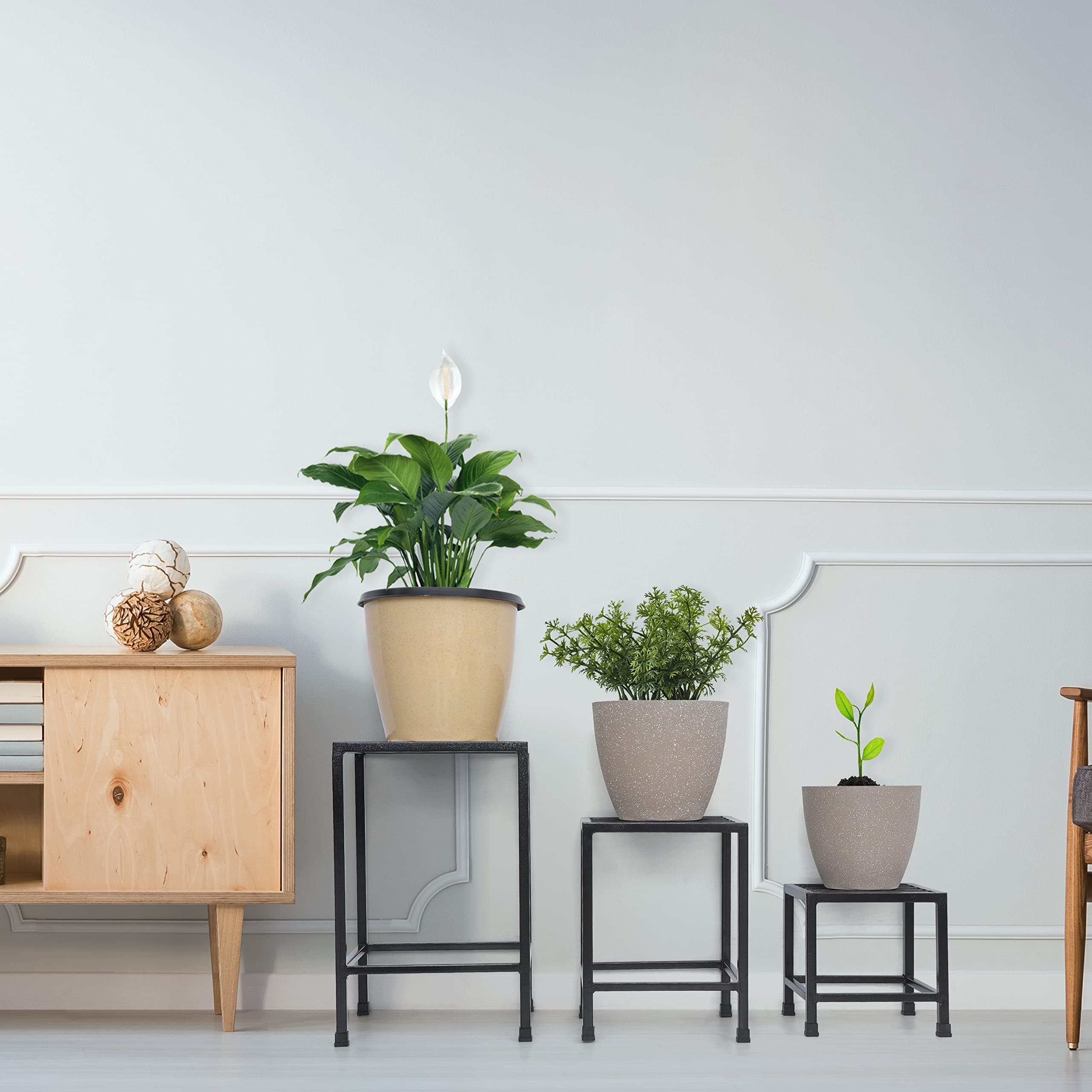 Livzing Set of 3 Planter Stand - Metal Flower Pot Stand for Home Garden - Indoor Outdoor Plants Stand - Plant Stands for living room - Gamla Stand for balcony - Pack of 3 – Black