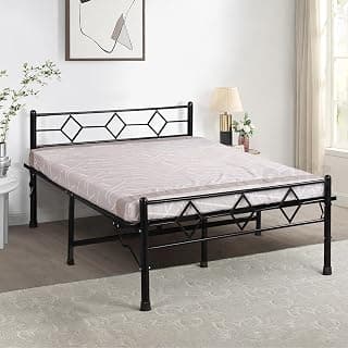 Delite Kom Dory Metal Bed | Double Size Folding Metal Bed (6.71ft x 4ft) Foldable, Portable, No Installation | Strong Steel Frame | Powder Coated | For 75"x48" Mattress | Glossy Black |1 Year Warranty