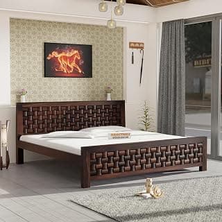 Rajasthali Furniture Woodcrony Wood Decor Solid Wood King Size Bed with Headboard and Without Storage, King Size cot Wooden King Size Bed for Bedroom, Living Room, Hotel Walnut Finish