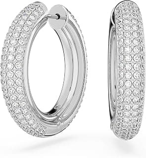 Swarovski Dextera hoop earrings, Medium, White, Rhodium plated