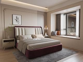 Modern Upholstered Queen Size Bed with Box Storage for Bedroom | Wooden Double Bed with Storage | Platform Cot with Upholstery Premium Fabric | 6.5 x 5 Ft | Sheesham Wood (Burgundy)