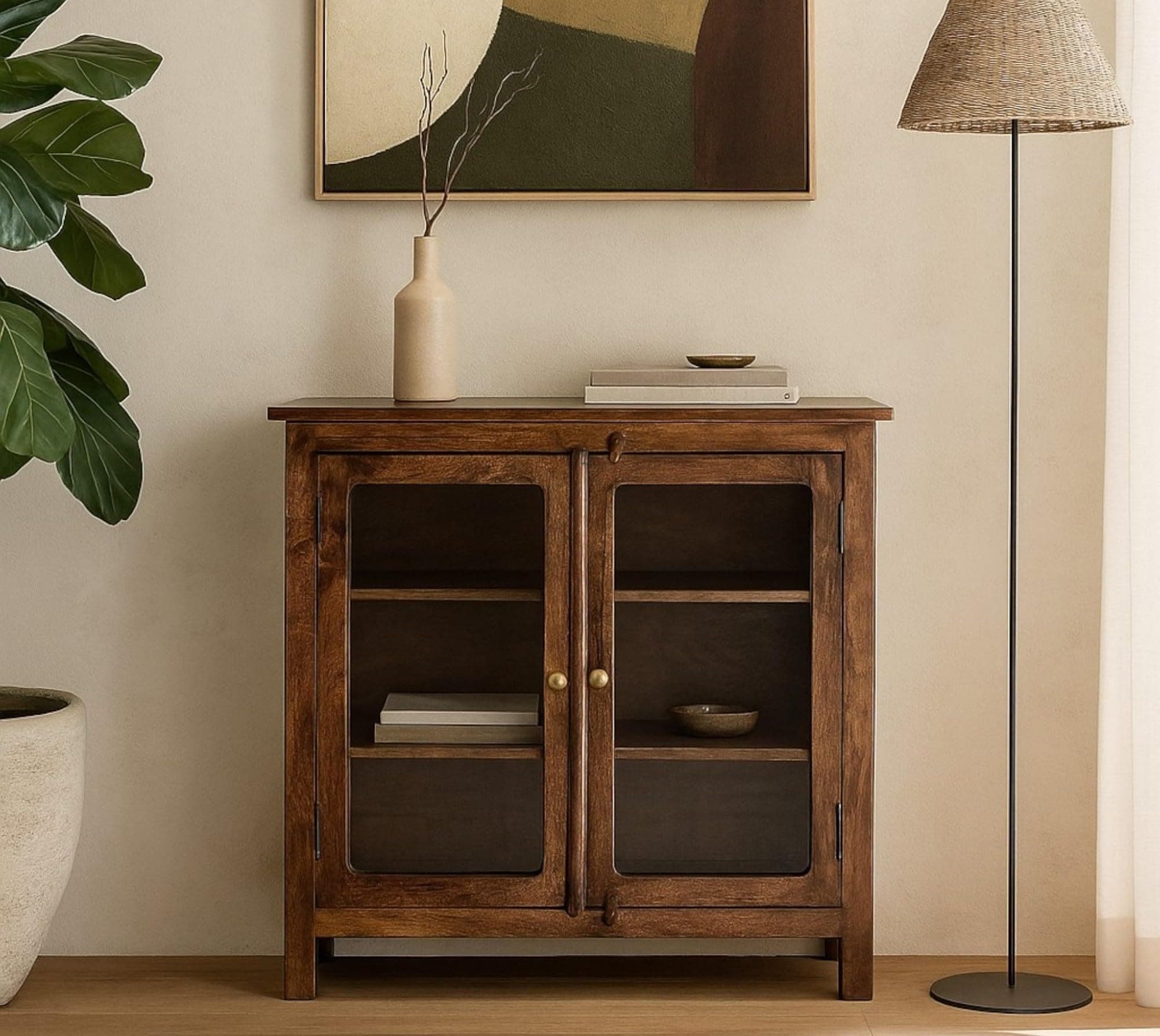 Kraft Bazaar Solid Wooden Madrid Crockery Cabinet | Wooden Sideboard Cabinet | Kitchen Cabinet | Finish- Tubaq