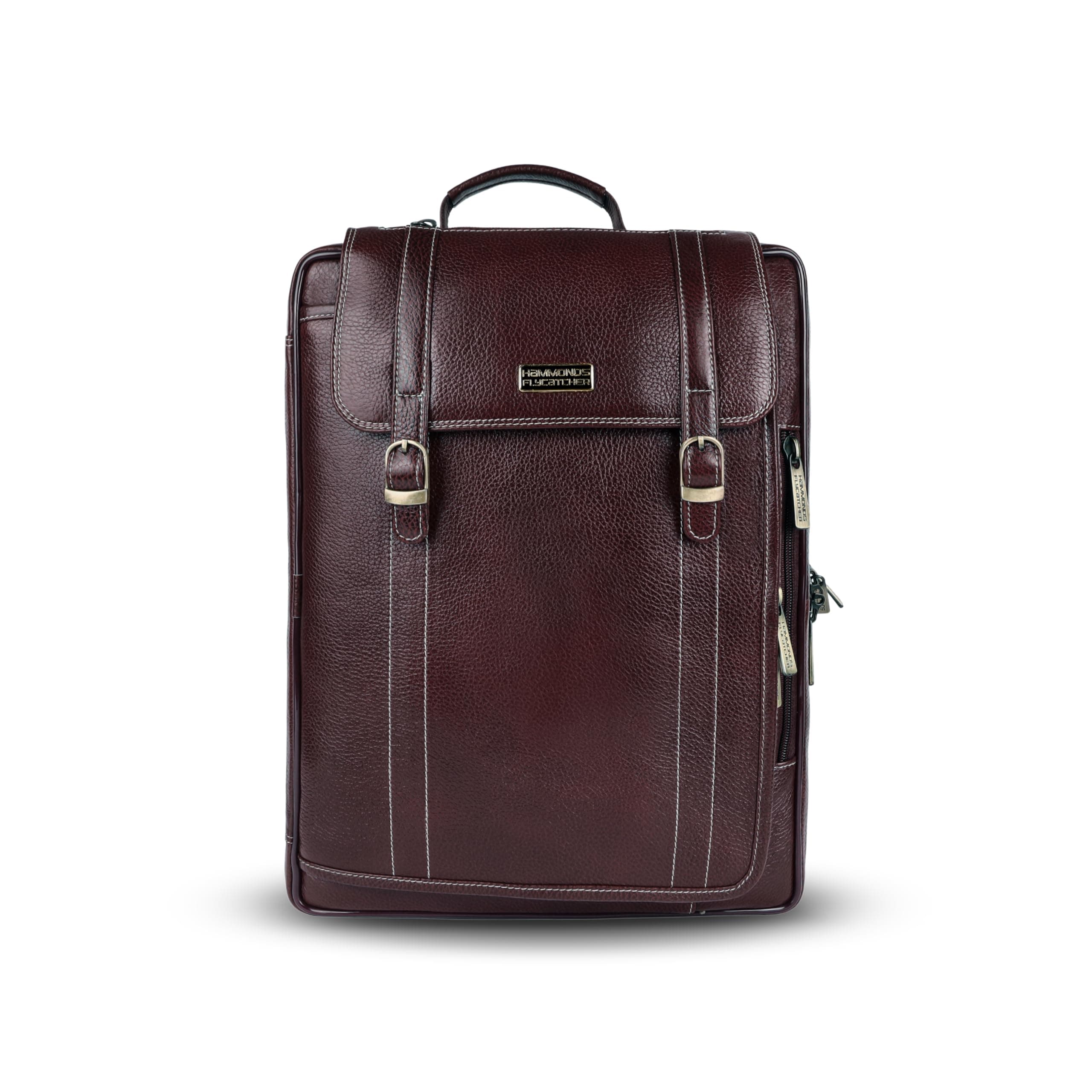 HAMMONDS FLYCATCHER Genuine Leather Office Bag for Men, 2in1 New Brown Laptop Bag for Men, Fits 15.6" Laptop, Adjustable Strap, Multi Compartments Ideal for Office, Travel, Daily Use, 1 Year Warranty