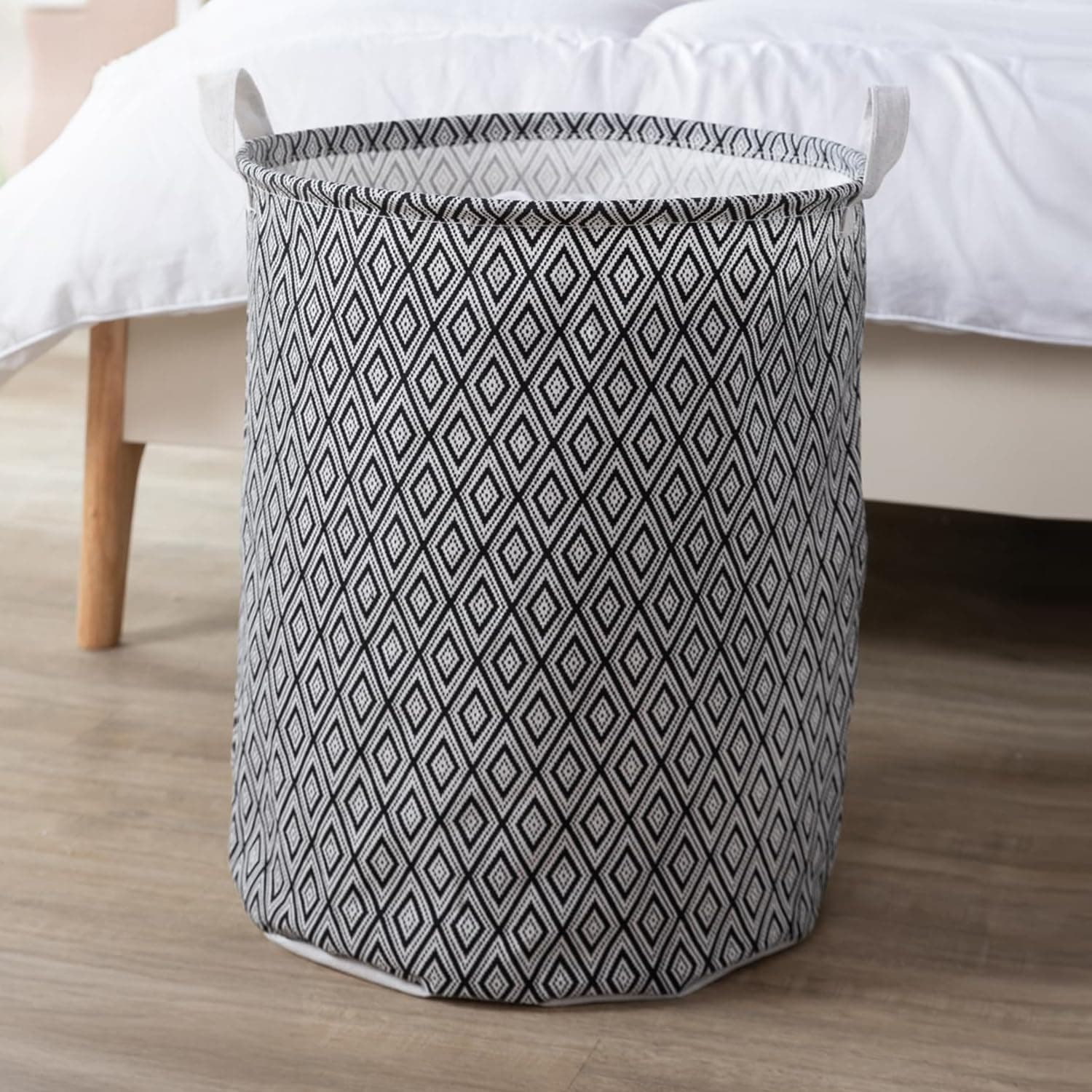 HOKIPO Cotton Folding Laundry Basket For Clothes, Round Collapsible Storage Basket - Large 43 Ltr (NEW2827) DIAMOND