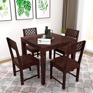 KENDALWOOD Furniture | Sheesham Wood CNC Cuting Dining Table with Chairs & | Dining Room Furniture |1 Year Warranty | 4 Seater Dining Set, (Finish Color:-Walnut Finish) -DIY(Do-It-Yourself)