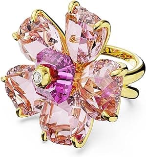 Swarovski Idyllia Collection Cocktail Ring, Pink Crystal Motif Petal Cut with White Cubic Zirconia in Gold Setting