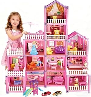 ELECTRIC CHOICE Large Dolls House, 5 Floors Princess Castle Playhouse for Girls with Furniture and Accessories, Dollhouse Assembly Toy House, Birthday Gifts for Girls