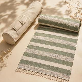 Pure Cotton Woven Durrie Mat, 2 x 6 Feet, Washable & Foldable Multipurpose Floor Mat for Yoga, Meditation, Prayer, Floor Sitting, Bedside Runner & Home Use, with Canvas Carry Bag, Multicolor