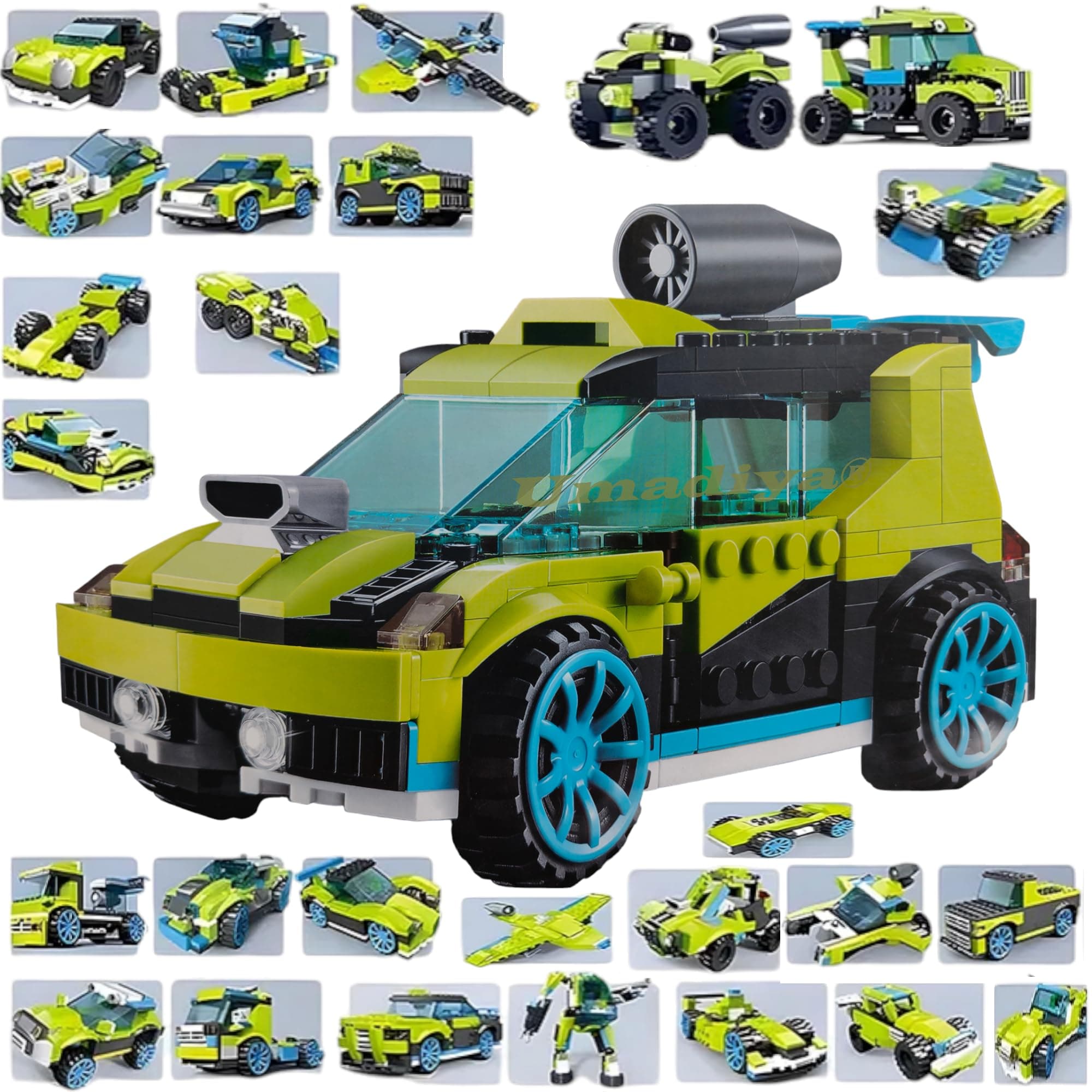 Umadiya® Architect 30 in 1 Rocket Rally Racing Cars Building Blocks | 241+ Pieces | Creative Construction Toy for Kids | DIY Brick Robot, Jet, Ship Models Play Build Skill | Ideal for Boys & Girls