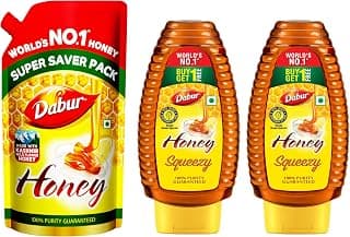DABUR Honey - 750g Refill Pouch & Dabur Honey Squeezy Pack 800g (400gx2, Pack of 2)