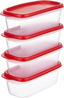 Tupperware Plastic Smart Saver Storage Container Sets (4, 500 Ml), Red, Blue